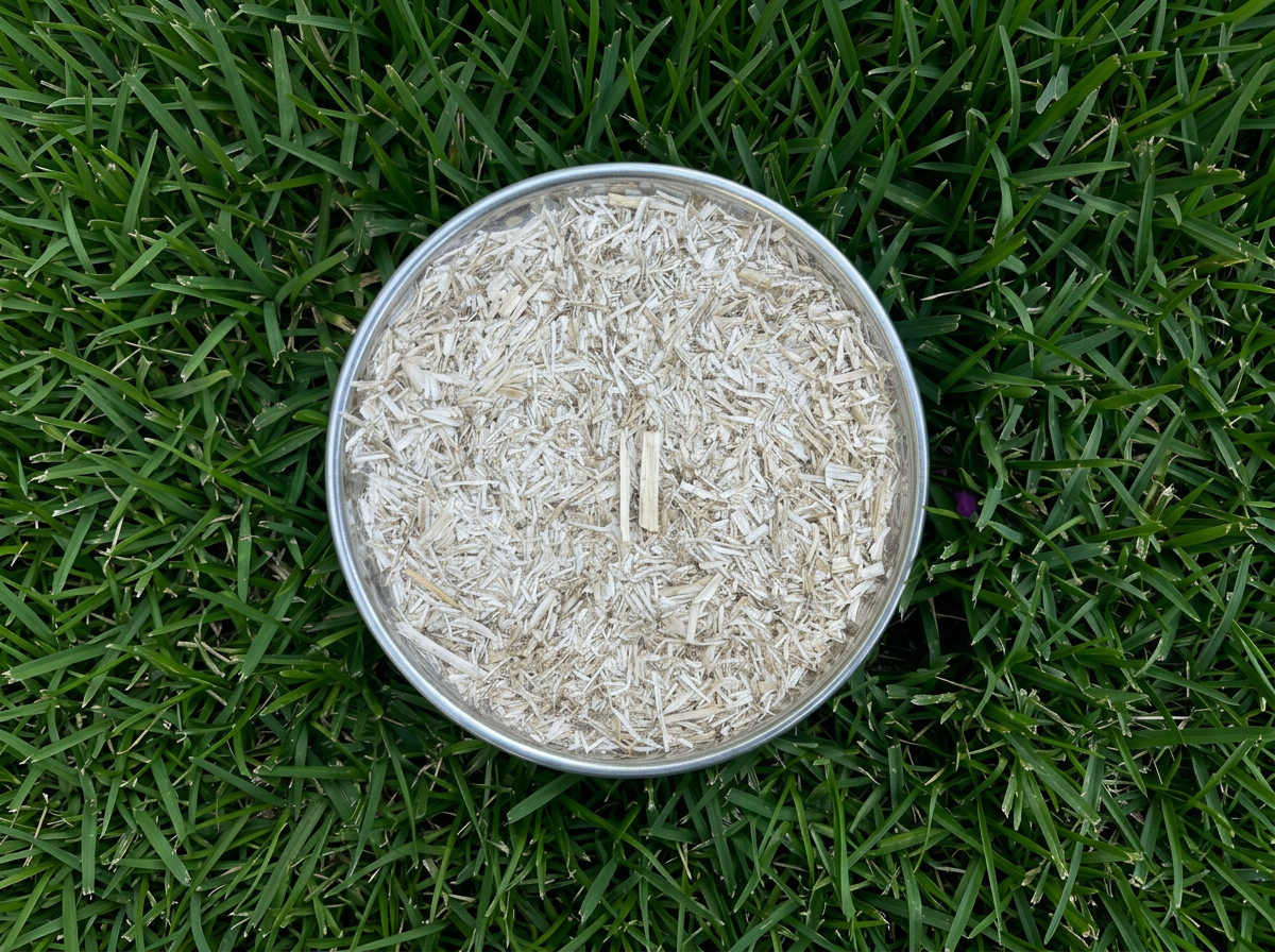 Coarse-cut hemp hurd bedding — longer fibres, ~10–40 mm, for horses